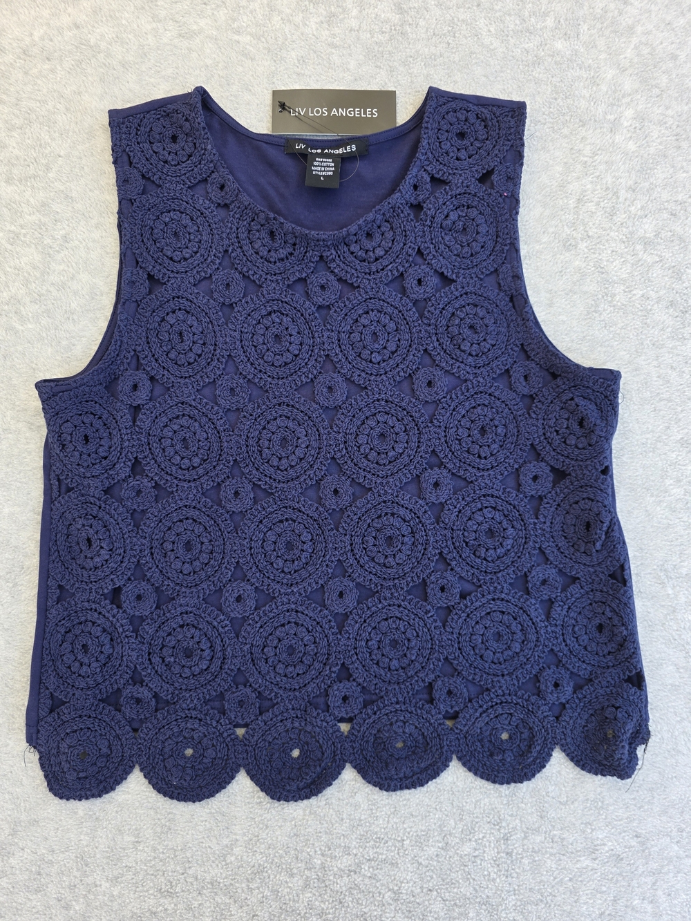 NWT Liv Los Angeles Navy Crochet Sleeveless/Tank Top Size Large